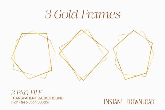 3 Decorative Gold Frame PNGs for Instant Design