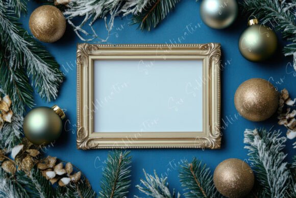 Decorative Gold Frame Surrounded by Festive Ornaments