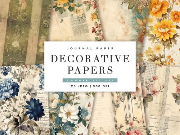 Decorative Junk Journal Paper Pack: Vintage Dandelions