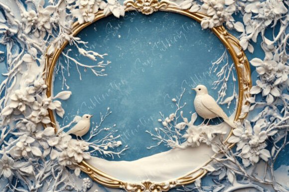 Elevate Your Digital Art with a Decorative Frame Featuring Intricate Floral and Bird Designs