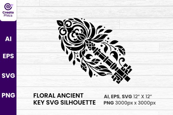 Floral Ancient Key Decorative Silhouette