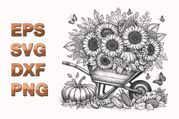 Sunflower Decorative Flourish Line Art